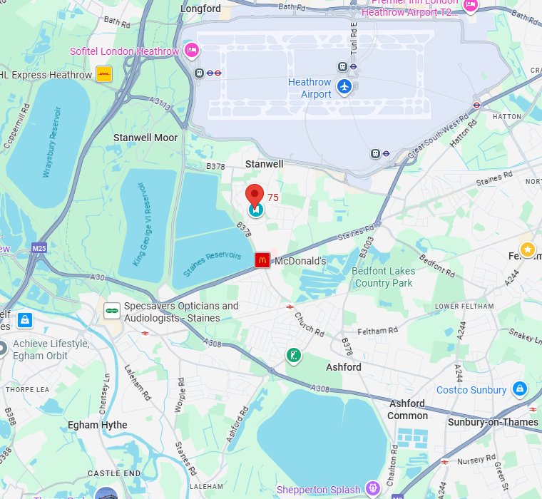 Map showing Staines-upon-Thames, UK
